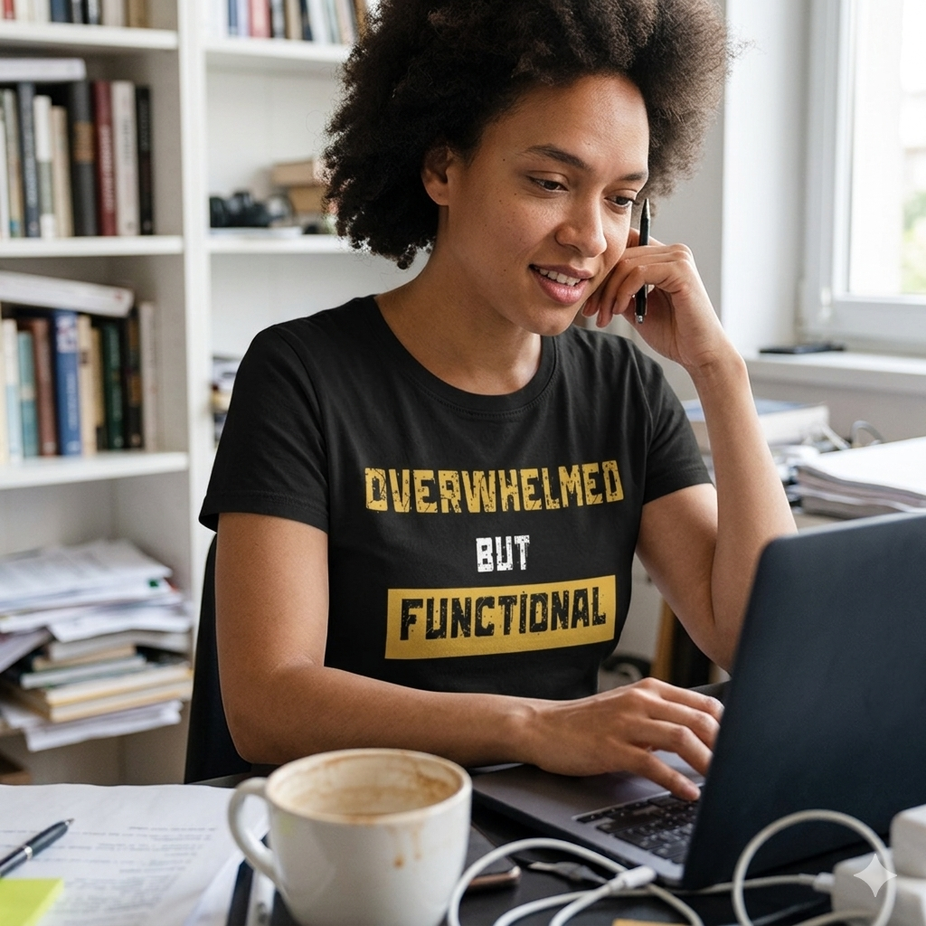 Overwhelmed but Functional by Error404Tees