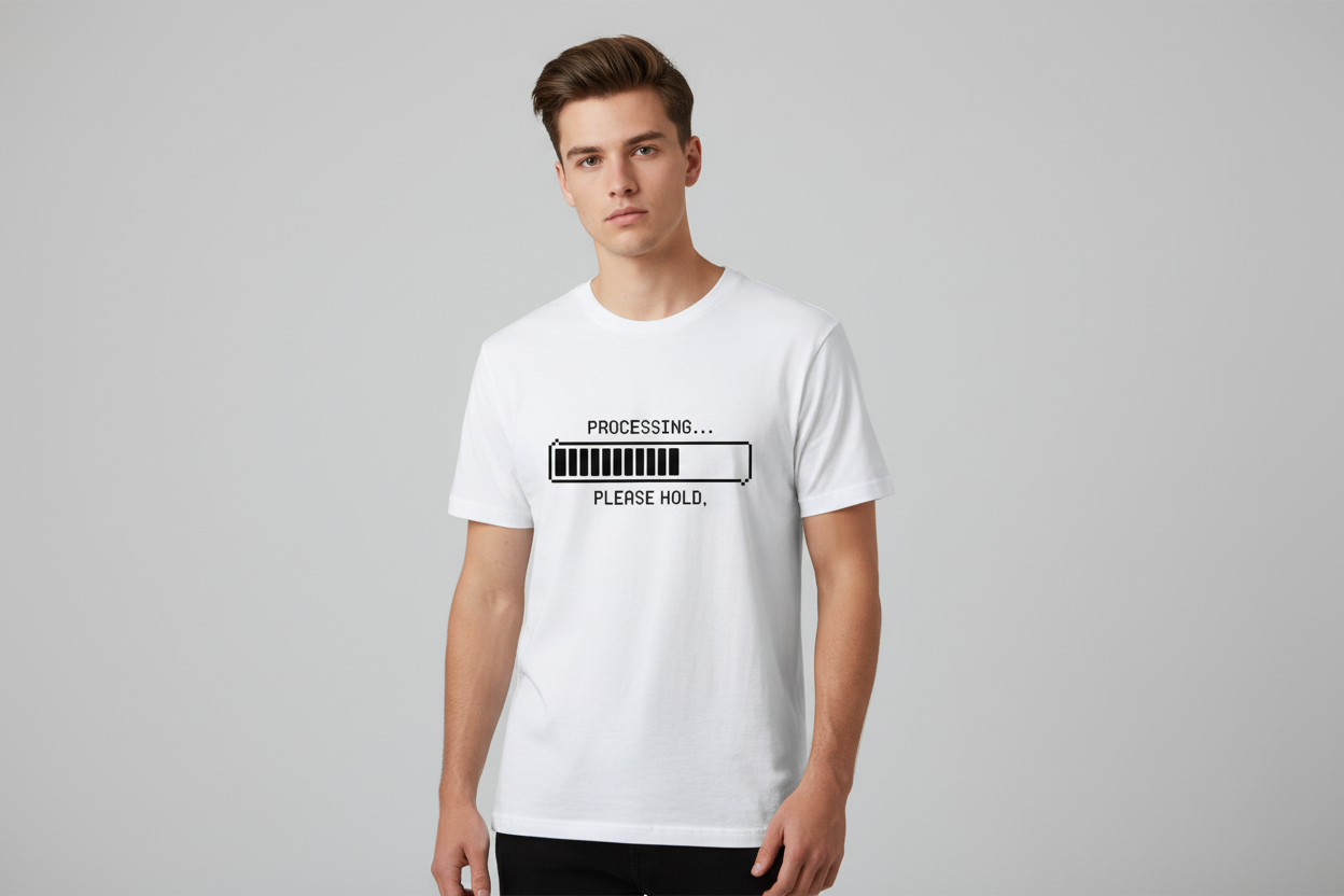 Processing Please Hold by Error 404 Tees